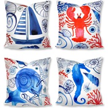 Sister Home Design Deniz Canlıları Kırlent Kılıfları 43X43 cm - Dekoratif Kanepe, 4lü Kırlent Kılıfı