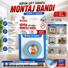 Bumy Çift Taraflı Köpük Montaj Bandı 18 Mm x 2 Metre Yapışkanlı Cam Ayna Plastik Metal Banyo Mutfak