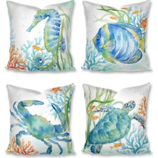 Sister Home Design Deniz Canlıları Kırlent Kılıfları 43X43 cm - Dekoratif Kanepe, 4lü Kırlent Kılıfı