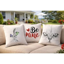 Sister Home Design Kediler Kırlent Kılıfları 43X43 cm - Dekoratif Kanepe, 3lü Kırlent Kılıfı