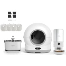 Aesco Xenon Smart Akıllı Otomatik Kedi Tuvaleti (Kameralı) Çelik Köpek Mama Kabı Şarjlı Bataryalı Su Pınarı Sebili ve Filtre (4 Adet) Evcil Hayvan 4'lü Pet Ürünleri Başlangıç Seti