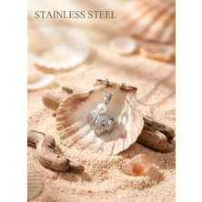 Stainless Steel 316L Çelik Zincir Gümüş Renk Deniz Kabuğu Model Çelik Kolye