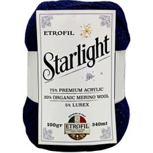 Etrofil Star Light Örgü İpi Koyu Lacivert %75 Premium Akrilik %20 Organik Merino Yün %5 Lurex 100g 340m (75318)