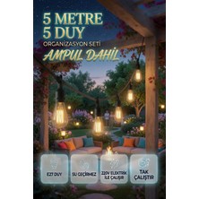 AC Aydınlatma 5 Metre 5 Duy Organizasyon Seti ST64 4W E27 Ampul Dahil Su Geçirmez 220V Bahçe Teras Festoon Dış Mekan Işık Zinciri
