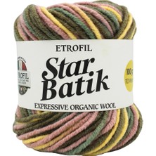 Etrofil Star Batik Örgü İpi Sarı Yeşil Haki Krem %75 Premium Akrilik %25 Organik Merino Yün 100g 110m (T064)