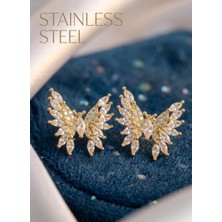 Stainless Steel Pirinç Gold Renk Zirkon Taşlı Kelebek Model Küpe