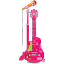 Aesco Ayaklı Mikrofonlu Rock Gitar Seti - Pembe Renk