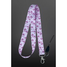 Stormistoretr Mor Pembe Fiyonk Desenli Boyun Askı Ipi Yaka Kartı Ipi Lanyard Hemşire Doktor Öğretmen