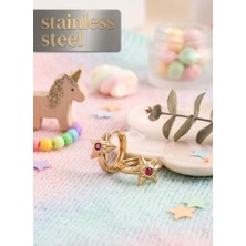 Stainless Steel Pirinç Zirkon Taşlı Yıldız Model Gold Renk Çocuk Küpe