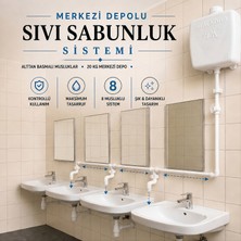 Hilal Kimya 20 Lt Alttan Basmalı 8 Musluklu Merkezi Sistem Depolu Sıvı Sabunluk BEYAZ