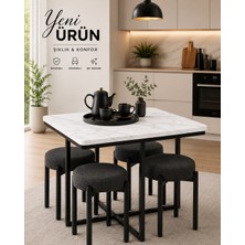Eylül Puflu 4 Kişilik Masa Takımı Mutfak Masası Takımı Balkon Masası Takımı Kahve