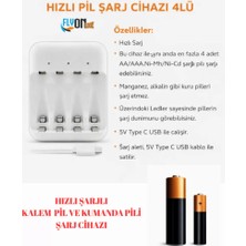 Flyonlook Hızlı 4'lü Aa Kalem Aaa Ince Kalem Aa/aaa Ni-Mh/ni-Cd Şarj Mause ve Kumanda Pil Şarj Cihazı Aleti