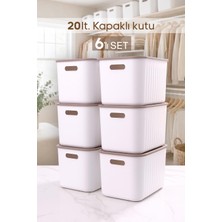 Urlove 6 Adet Beyaz Dolap Düzenleyici 20 Lt Kapaklı Saklama Kutusu Sepet Oyuncak Kutusu Organizer
