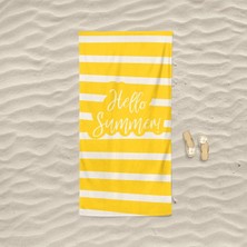 Marte Home Hello Summer Baskılı Plaj Havlusu 75 x 150 cm Pamuk Polyester Sarı Beyaz Renkli