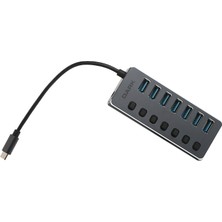 Dark 7 Port USB 3.0 Hub, Bağımsız Aç/Kapa Port, Harici Adaptörlü USB Çoklayıcı Type-C HUB (DK-AC-USB371C)