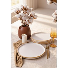 Keramika Mat Beyaz Gold Fileli Stackable Servis Tabağı 27 cm 4 Adet