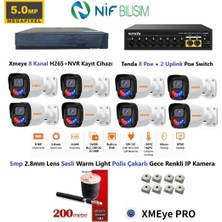Nif Bilişim Xmeye 5mp 2.8mm Sabit Lens Polis Çakarlı Sesli ve Gece Renkli 8 Kameralı Ip Kamera Seti 500GB Disk
