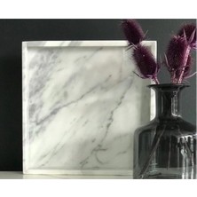 Miarik Design Dekoratif Beyaz Damarli Mermer Servis Sunum Tepsi 25 x 25 cm
