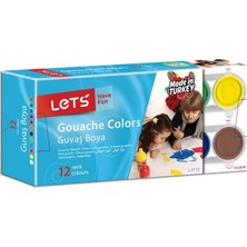 Let's Lets 12 Renk Guvaş Boya Şişede 12x25 ml Yıkanabilir Su Bazlı Parlak Renkler ile Eğlenceli Sanat