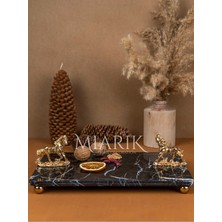 Miarik Design Dekoratif Mermer Dikdörtgen Gold At Detaylı Sunum Tepsısı Servis Tabağı