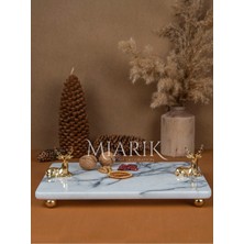 Miarik Design Dekoratif Mermer Dikdörtgen Gold Oturan Geyik Detaylı Sunum Tepsısı Servis Tabağı
