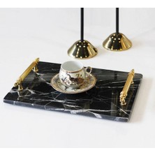 Miarik Design Dekoratıf Sıyah Mermer Orta Boy Dıkdortgen Gold Tırtıklı Sunum Nısan Tepsısı