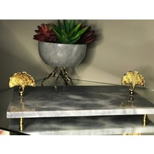 Miarik Design Dekoratif Gri Mermer Dikdörtgen Gold Ginko Cıcek Detaylı Sunum Tepsısı Servis Tabağı