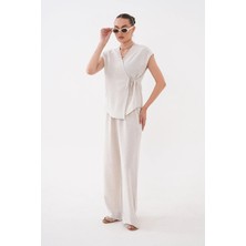 Mega Life Yandan Bağlamalı Alaçatı Keten Kimono Takım
