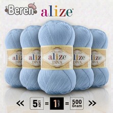 Alize  Diva - 350 Deniz Mavisi - 5'li Paket - 100GR/350M - Parlak Merserize Yazlık Baharlık Örgü Ipi
