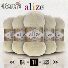 Alize  Diva - 01 Krem - 5'li Paket - 100GR/350M - Parlak Merserize Yazlık Baharlık Örgü Ipi