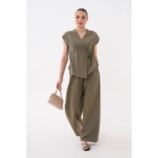 Mega Life Yandan Bağlamalı Alaçatı Keten Kimono Takım