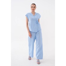 Mega Life Yandan Bağlamalı Alaçatı Keten Kimono Takım