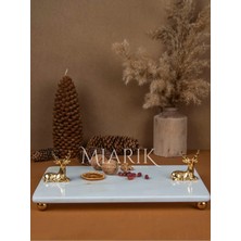Miarik Design Dekoratif Mermer Dikdörtgen Gold Oturan Geyik Detaylı Sunum Tepsısı Servis Tabağı