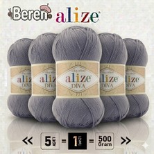 Alize  Diva - 348 Füme - 5'li Paket - 100GR/350M - Parlak Merserize Yazlık Baharlık Örgü Ipi