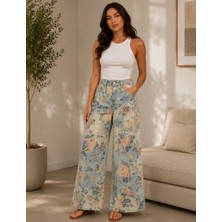 Cns Woman Vintage Çiçek Desenli Yüksek Bel Kadın Pantolon