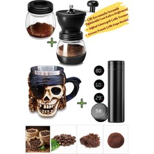 Livenda Shop Seramik Cam Kahve Öğütücü Kahve Değirmeni, Dijital Smart Çelik Termos 3D Korsan Çelik Kupa Bardak
