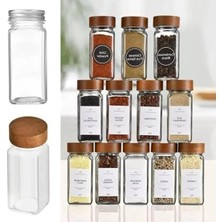 Aesco 12'li Bambu ve Akasya Kapaklı Cam Baharatlık Seti, 120 ml