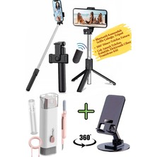 Bluetooth Kumandalı Selfie Çubuğu Tripod, 360 Döner Telefon Tutucu, Çok Amaçlı Telefon Temizleyici