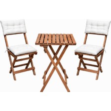 EVVON Ahşap Katlanır Bistro Set 2'li Minderli Balkon Bahçe Mobilyası Doğal Gürgen Ağacı ile Konfor