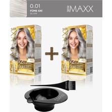 Maxx Deluxe 2'li Paket Golden Beauty Set Saç Boyası 0.01 Füme Gri, Boya Tası ve Fırça Hediye!