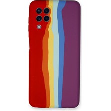 Gees Global Mey Ithalat®  Samsung Galaxy A22 Kılıf Ebruli Lansman Silikon - Kırmızı-Mor