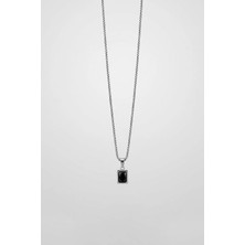 Abluka Online Unisex Kare Taş Detaylı Çelik Zincir Kolye Gümüş