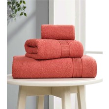 Gees Global 3 Lü Banyo Havlusu Seti Pamuklu Ritim Kiremit