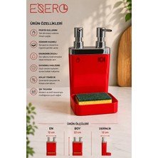 Esero ME-1004 Mutfak Organizeri Sıvı Sabunluk Süngerlik Tezgah Üstü Düzenleyici Kırmızı