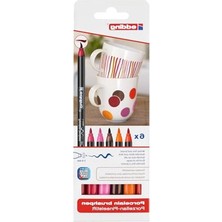 Aesco Edding 4200 Porselen Fırça Kalemi - 3 x Kırmızı, Turuncu, Kahverengi, Pembe - 6 Kalem - Fırça Ucu 1-4 mm - Bulaşık Makinesinde Yıkanabilir, Işığa Dayanıklı Mürekkep, Çabuk Kuruyan