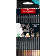 Aesco Faber-Castell Black Edition Boya Kalemi 12’li Skin Tones, Siyah Lata, Siyah Kağıda Uyumlu, Ergonomik Üçgen Gövde, Ten Renkleri