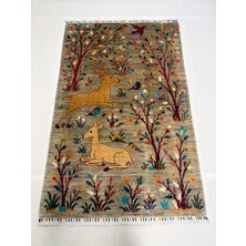 El Dokuma Afgan Halı Geyik Desenli Kök Boya 121 x 186 cm