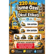Cabuk Baskı Iş Makinesi Temalı Kişiye Özel Isim Etiketi 220 Adet – Okul, Kreş, Anaokulu, Suluk ve Matara Için Suya Dayanıklı Etiket Isme Özel Okul Etiketi