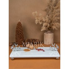 Miarik Design Dekoratif Mermer Dikdörtgen Gümüş Mercan Detaylı Sunum Tepsısı Servis Tabağı