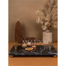 Miarik Design Dekoratif Mermer Dikdörtgen Kar Tanesı Detaylı Sunum Tepsısı Servis Tabağı